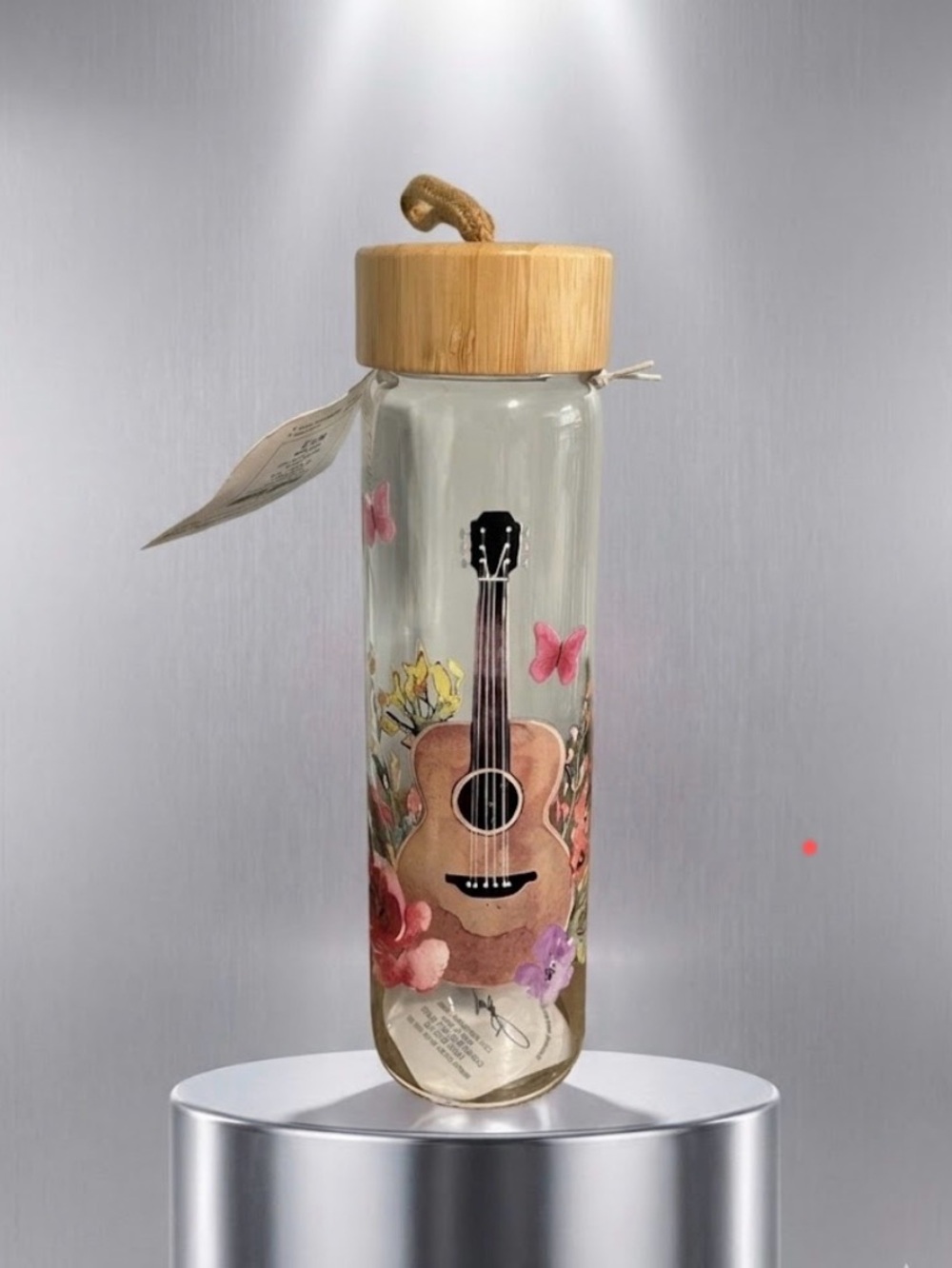 Last One! 🌸 New Dolly Parton Retired Floral Guitar Glass Travel Bottle, 23 ozs